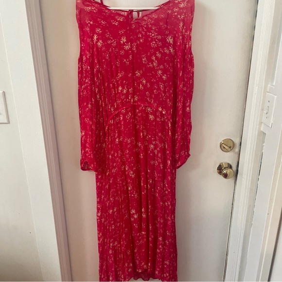 Free People Wallflower Floral Sheer Midi Dress With Slip Red Raspberry Size L - Picture 5 of 8